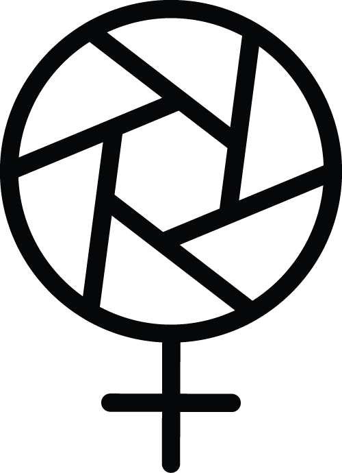 female symbol with a camera lens in the center