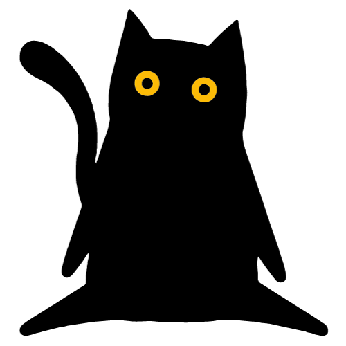 Whimsical black cat with yellow eyes